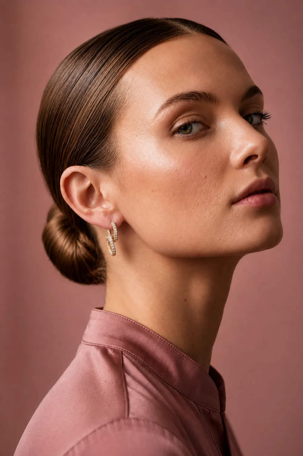 Diamond hoop earrings worn