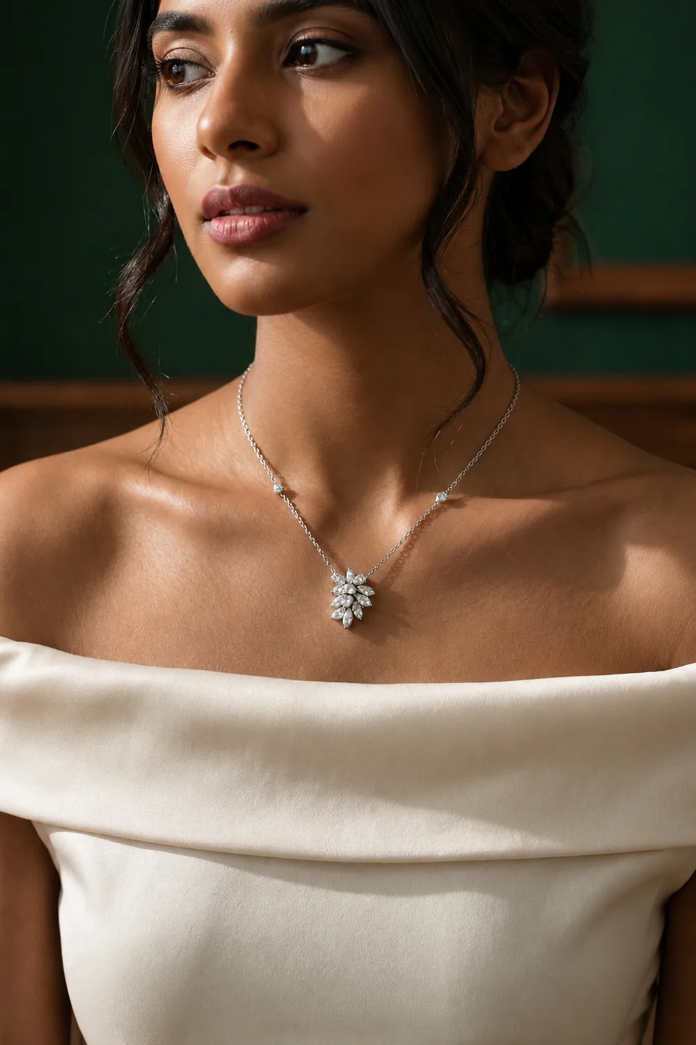 Marquise cluster pendant worn