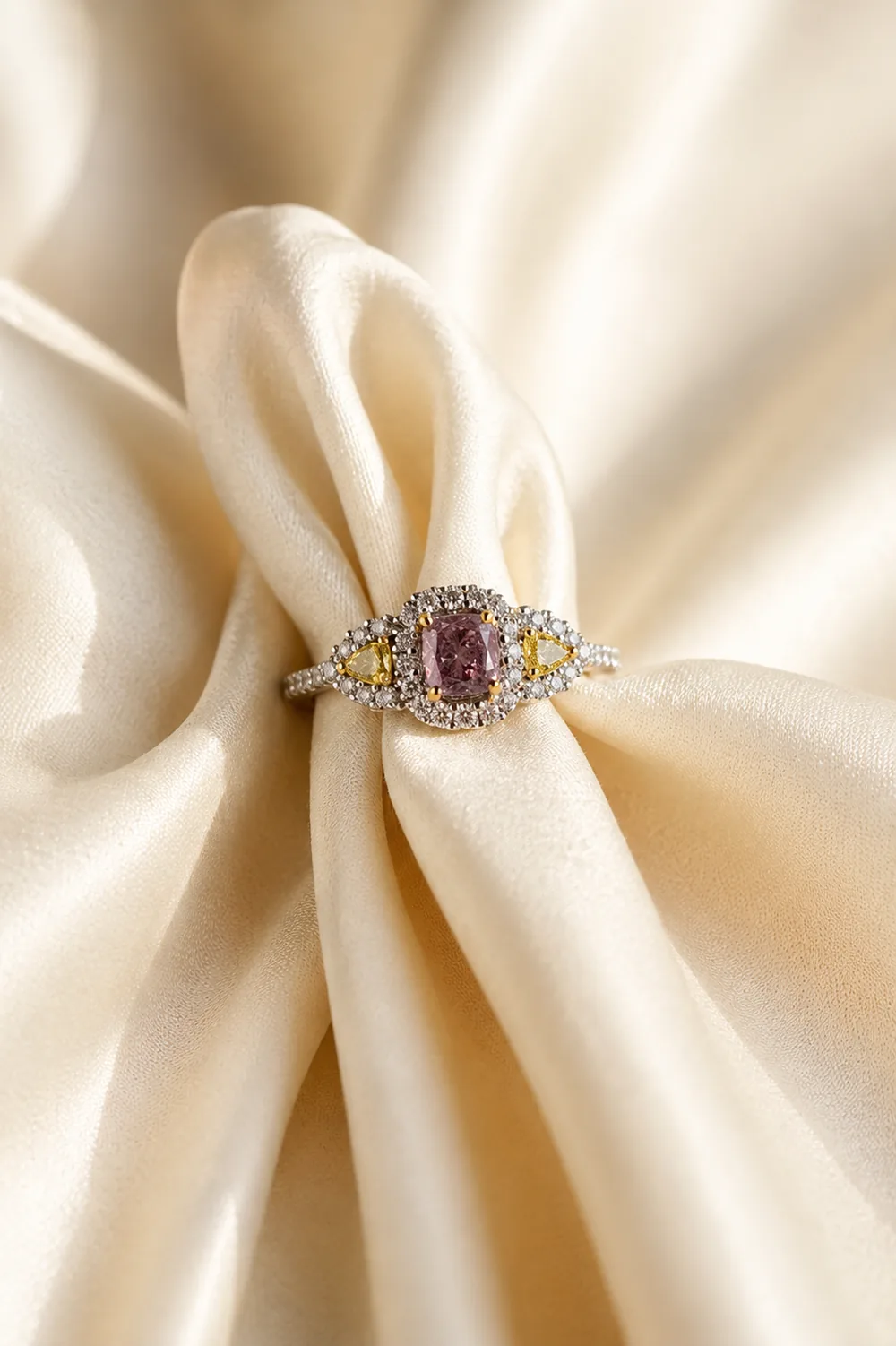 Pink diamond halo ring